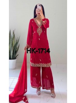 HK-1714 Heavy Faux Georgette Beads Dori Sequence Palazzo Suit Set