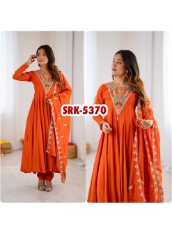 SRK-5370 Roman Silk Embroidered Sequence Anarkali Gown Set