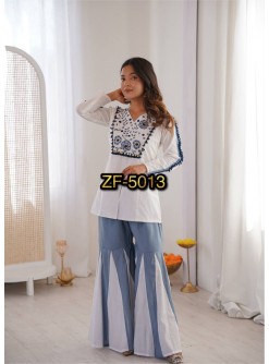 ZF-5013 Pure Roman Silk Mirror Work Designer Co-ord Set
