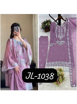 JL-1038 Faux Georgette Embroidered Sequence Kurti Palazzo Dupatta Set