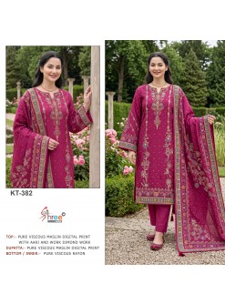 KT-373 & KT-382 Pure Viscose Maslin Digital Print Handwork Suit Set