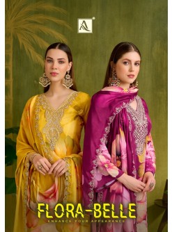 Flora Belle Premium Maslin Digital Print Embroidered Suit
