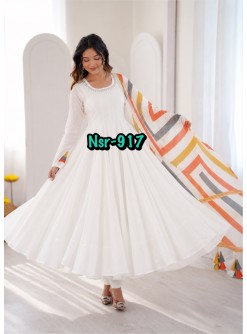 Shop NSR-917 Mal Cotton embroidered ready-to-wear suit with fancy sleeves, elastic pant, printed dupatta with latkan at ₹1,299/-.