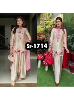 SR-1714 | Natural Satin Embroidered Farshi Suit | Women’s Ethnic Wear
