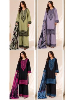 Shop Zahra Glamour ZG-229 Pakistani 3-piece suit with intricate thread embroidery, chiffon tie-dye dupatta and sizes XL to 3XL.