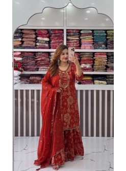 ST-1207 Heavy Embroidered Faux Georgette Kurti Palazzo Collection