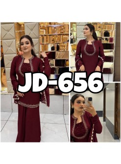 JD-656 | Heavy Faux Georgette Embroidered Kurti Palazzo Set