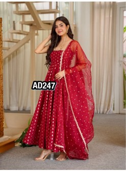 AD247 | Pure Chinon Heavy Embroidered Anarkali Gown