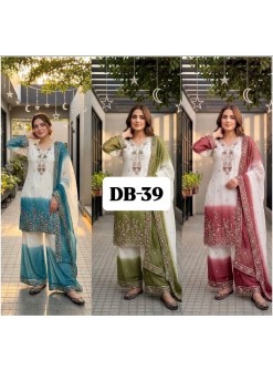 DB-39 | Dual Tone Peding Star Georgette Designer Set