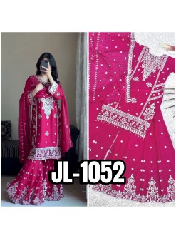 JL-1052 | Blooming Faux Georgette Embroidered Palazzo Set