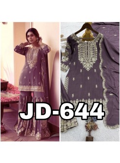 JD-644 | Pure German Chinnon Silk Designer Sharara Collection