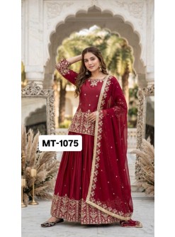 Shop MT-1075 Heavy French Silk embroidered lehenga set with sequence, real mirror hand work, Micro Cotton inner and lace border dupatta at ₹1,499.