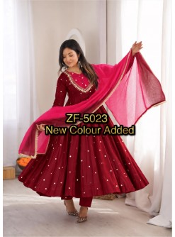 ZF-5023 | Roman Silk Mirror Work Anarkali Collection