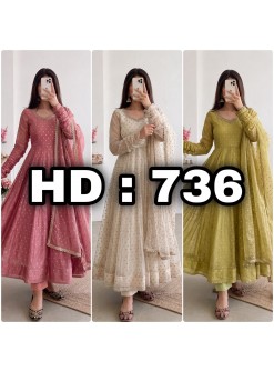 HD-736 | Heavy Moss Butti Silk Designer Gown Collection