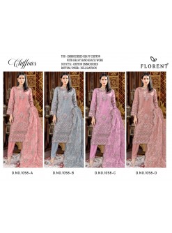 Florent Hits Design 1058 ABCD | Heavy Embroidered Chiffon Suit