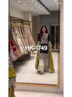 HK-1749 | Natural Crepe Silk Pakistani Designer Palazzo Suit