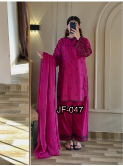 JF-047 Rayon Cotton Embroidered Farshi Pant Suit