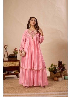BE-434 Pure Chinon Designer Kurti Sarara