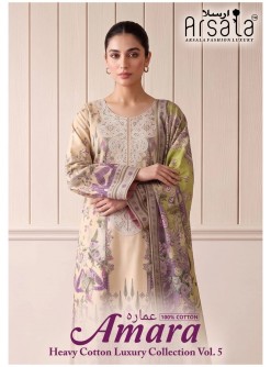 Shop ARSALA FASHION AMARA Vol.5 Heavy Cotton Luxury Collection with Pure Lawn Cotton top, bottom and Pure Cotton dupatta. Design 06 at ₹415/-.