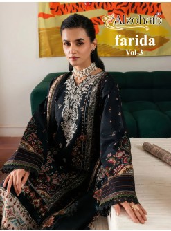 Shop ALZOHAIB Farida Vol 3 Pakistani Concept Suit with pure cotton heavy patch work top, semi lawn bottom and cotton or chiffon dupatta.