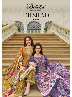 Shop BelliZa DILSHAD Vol 7 with Pure Viscose Rayon digital print top, heavy self embroidery, printed plazo salwar and Mal Mal Cotton dupatta at ₹671.