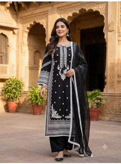 Shop LOOMEERA LM-37 Pakistani three-piece suit with Rayon Satin top and palazzo, Cotton inner and Tebby Soft Organza dupatta at ₹1,449/-.