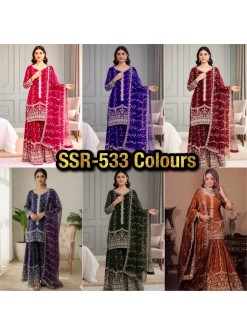 Shop SSR-533 Pure Fendy Silk ready-to-wear suit with heavy embroidery sequence work on top, bottom and dupatta, full sleeves and sizes M to XXL at ₹1,099/-.