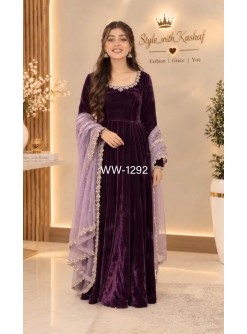 WW-1292 | Pure Viscous Velvet Real Mirror Designer Gown