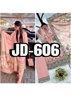 Shop JD-606 Pure Chinon Silk digital print Kurti with collar neck, Butter Silk printed palazzo and matching dupatta at an attractive ₹899/-.