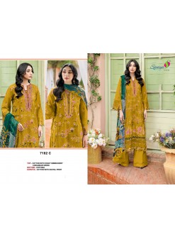 Shop SANIYA TRENDZ 7182 C with Cotton Chikankari embroidered top, Cotton Payal Bunches bottom and Maslin printed dupatta at ₹999/-.