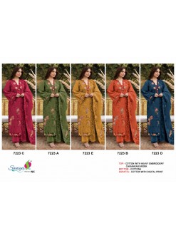 Shop SANIYA TRENDZNX 7223 with Cotton Chikankari embroidered top, Cotton bottom and printed Cotton dupatta. New colour added at ₹899/-.