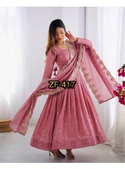 Shop ZF-417 Heavy Gold Crush Silk Anarkali with heavy embroidery sequence work, Heavy Crepe bottom and matching embroidered dupatta at ₹1,249/-.