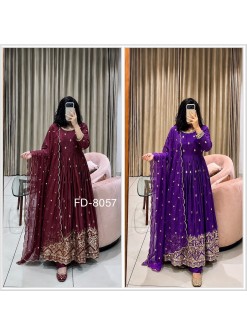 FD-8057 | Pure Chinon Silk 5mm Sequence & Real Mirror Work Gown