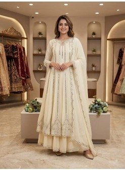 Shop LG-2138 Georgette gown, lehenga and dupatta with sequence embroidery, Real Mirror Work and embroidered lace detailing at ₹1,599/-. Ready to dispatch.
