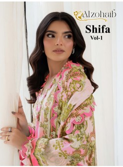 Shop ALZOHAIB SHIFA VOL-1 Pakistani concept suits with a pure cotton heavy patch work top, semi lawn bottom and cotton or chiffon dupatta from ₹675.