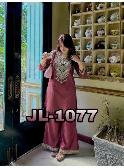 JL-1077 | Pure Solar Chiffon Silk Embroidery Sequence Co-Ord Collection