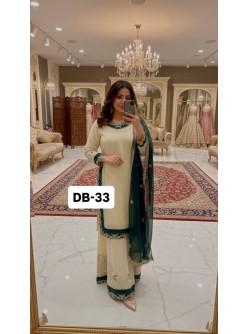 DB-33 | Heavy Faux Georgette Embroidery Sequence & Rivet Moti Palazzo Collection