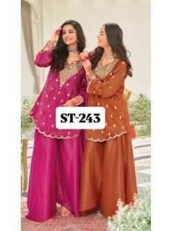 ST-243 | Heavy Natural Silk Embroidery Chine Sequence Sharara Collection