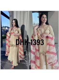 DHK-1393 | Natural Crepe Silk Embroidery Sequence Designer Palazzo Collection