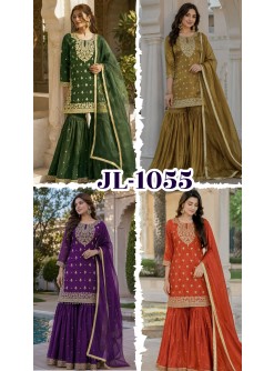 JL-1055 | Pure GMY Silk Embroidery Sequence & Riveted Moti Sharara Collection
