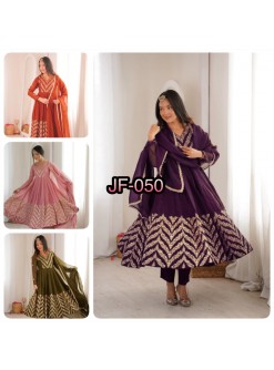 JF-050 | Crunchy Silk Embroidered Anarkali Gown | Premium Festive Collection