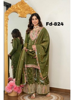 FD-824 | NC Vichitra Multi-Thread Embroidery Sequin Work | Designer Sharara Collection