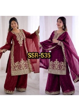 SSR - 535 FULL EMBROIDERY WORK IN PAKISTANI SHARARA SUIT COLLECTION 
