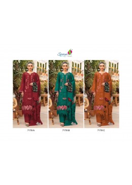 D.NO:- 7178 A B C D E F COTTON WITH CHIKANKARI EMBROIDERY WORK BY PAKISTANI SUIT COLLECTION 