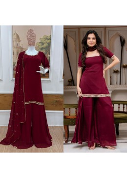 ST - 1197 - FAUX GEORGETTE EMBROIDERY WORK WITH FANCY LACE BY PAKISTANI READYMADE SHARARA SUIT COLLECTION 