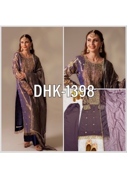 DHK - 1398 - HEAVY ROMAN SHIMAR SEQUENCE EMBROIDERY WORK BY PAKISTANI SUIT SALWAR COLLECTION 