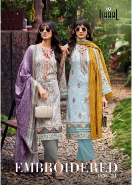 ISHAAL EMBROIDERED VOL - 21 - PURE LAWN BEAUTIFUL EMBROIDERY SELF WORK COLLECTION 