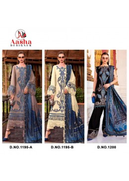 D.NO:- 1200/1195 AB - PURE REYON COTTON & EMBROIDERY WORK BY PAKISTANI SUIT COLLECTION BY AASHA DESIGNER 