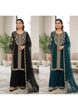 LG - 2122 - ROMAN SILK WITH SEQUENCE EMBROIDERY WORK BY PAKISTANI READYMADE SHARARA AND PLAZZO SUIT SALWAR COLLECTION 