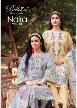 BELLIZA - NAIRA VOL - 152 - PURE COTTON DIGITAL PRINT HEAVY EMBROIDERY WORK BY PAKISTANI SUIT COLLECTION 